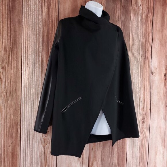 Spanx Womens Small Drape Front Jacket Very Black Convertible Faux Leather 50176R - Picture 3 of 14